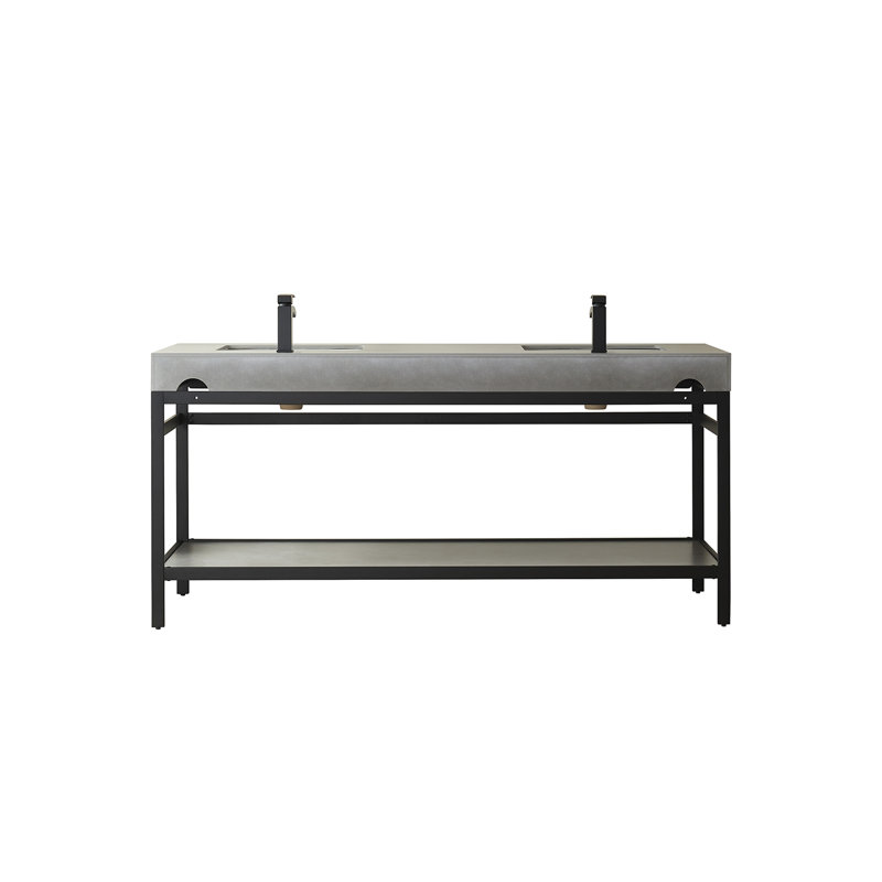 Ensemble de meuble-lavabo double 72 po Funes, Dalle de pierre calcaire, Noir mat, Noir mat