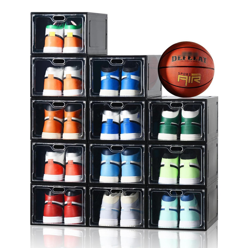 Ensemble de 12 grandes boîtes de rangement pour chaussures, Noir