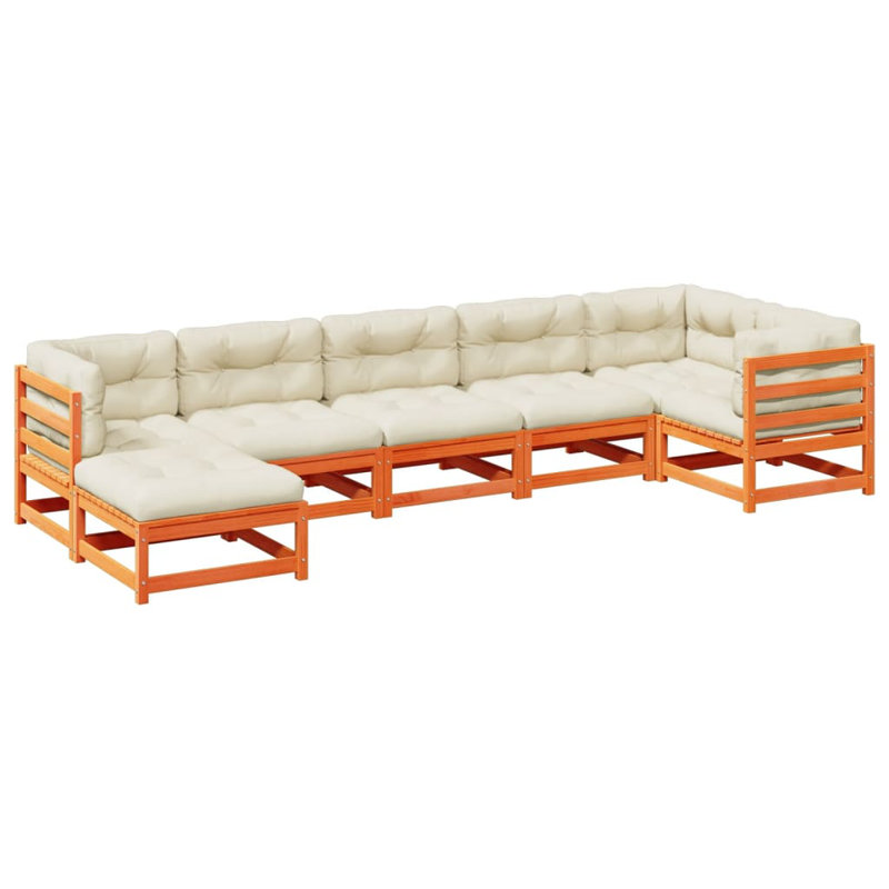 Lark Manor™ 7 Piece Patio Sofa Set Solid Wood Pine, Beige/Wax Brown