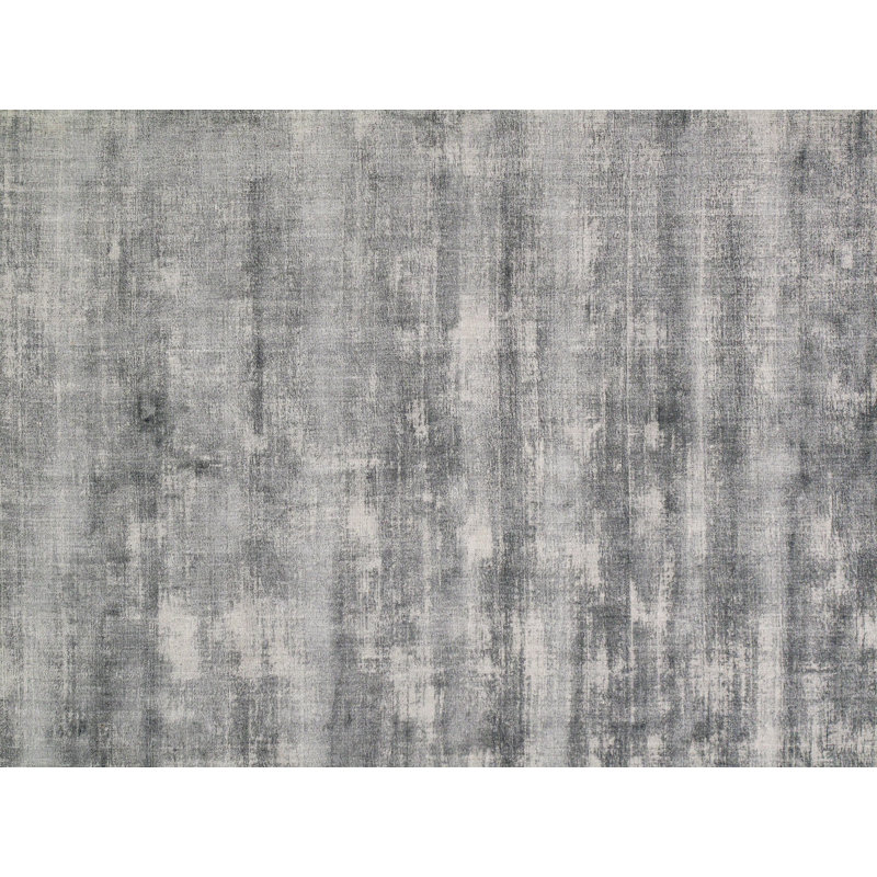 Tapis gris / noir en soie noué à la main, Rectangle 8 pi 10 po x 12 pi
