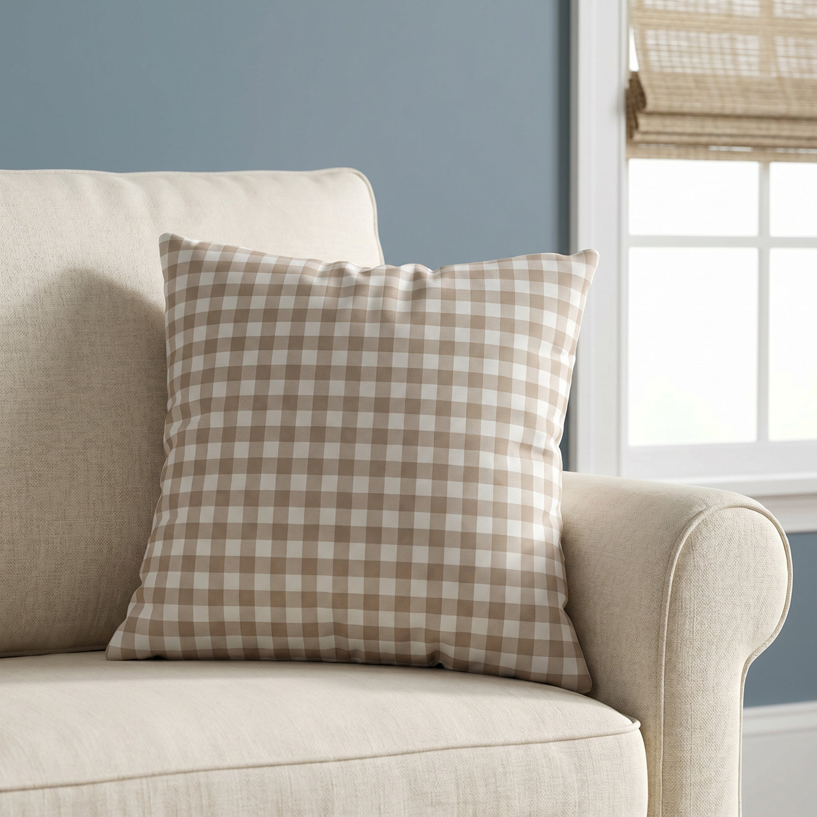 Arkins Plaid Cotton Throw Pillow, Feather, 18
