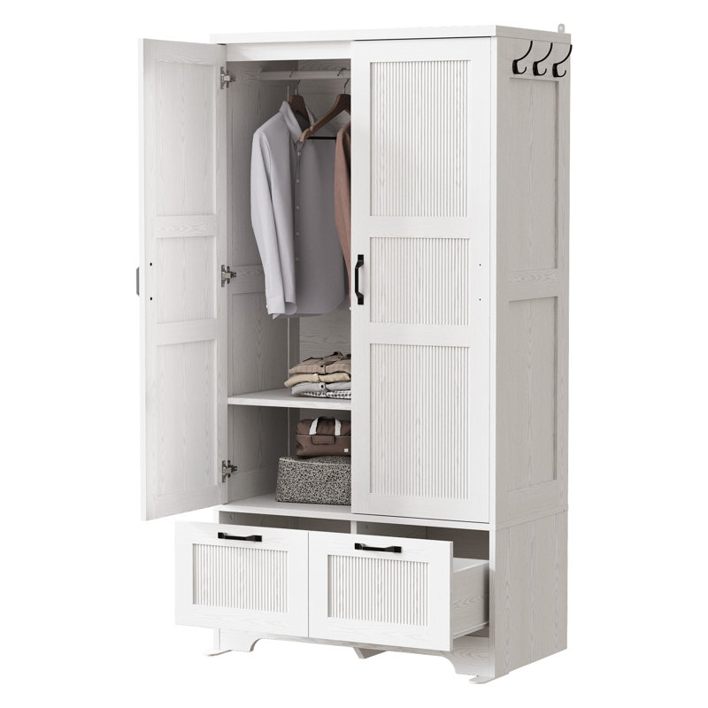 Armoire-penderie en bois 71 po avec 2 portes et 2 tiroirs, H 71 po