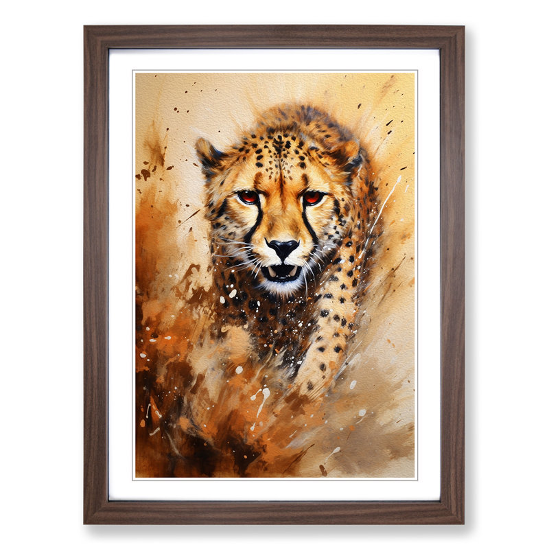 Cheetah Action No.2 - Single Picture Frame Print on Wood, Walnut Framed, 46cm H x 34cm W x 2cm D