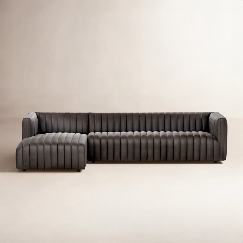 Brandt Upholstered L-Shaped Sectional, Deacon Wolf Genuine Leather, Left Hand Facing, 26.5" H x 105" W x 64" D