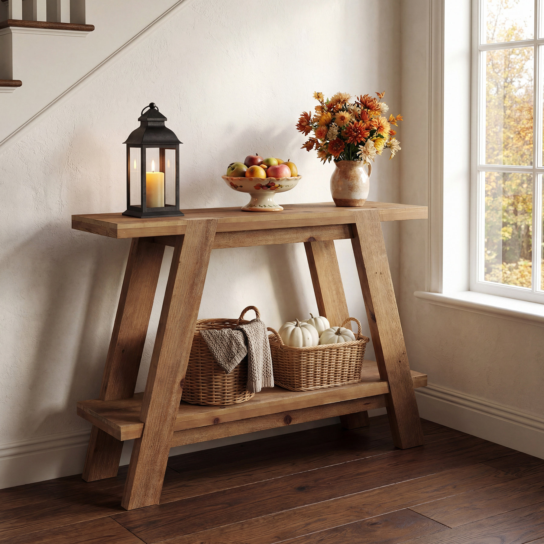 Latitude Run® 41.3-Inch Solid Wood Console Table, 2-Tier Farmhouse ...