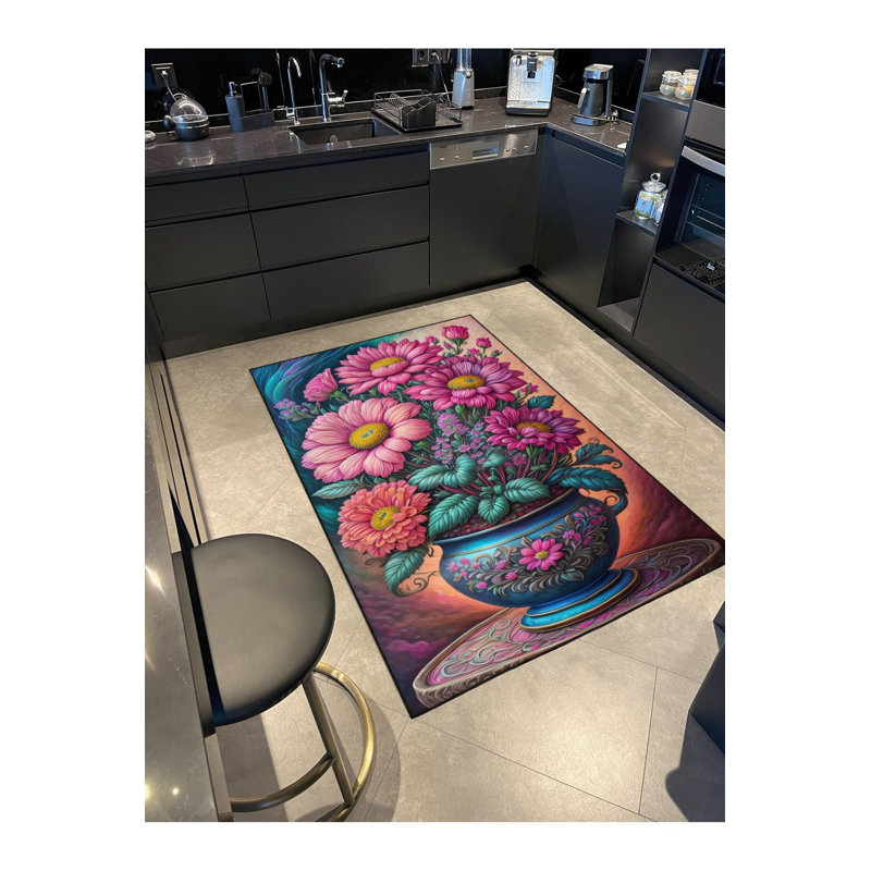 Tapis décoratif coloré à motif floral coloré dans un vase, Sous-tapis rectangulaire 3 pi 11 po x 5 pi 11 po i