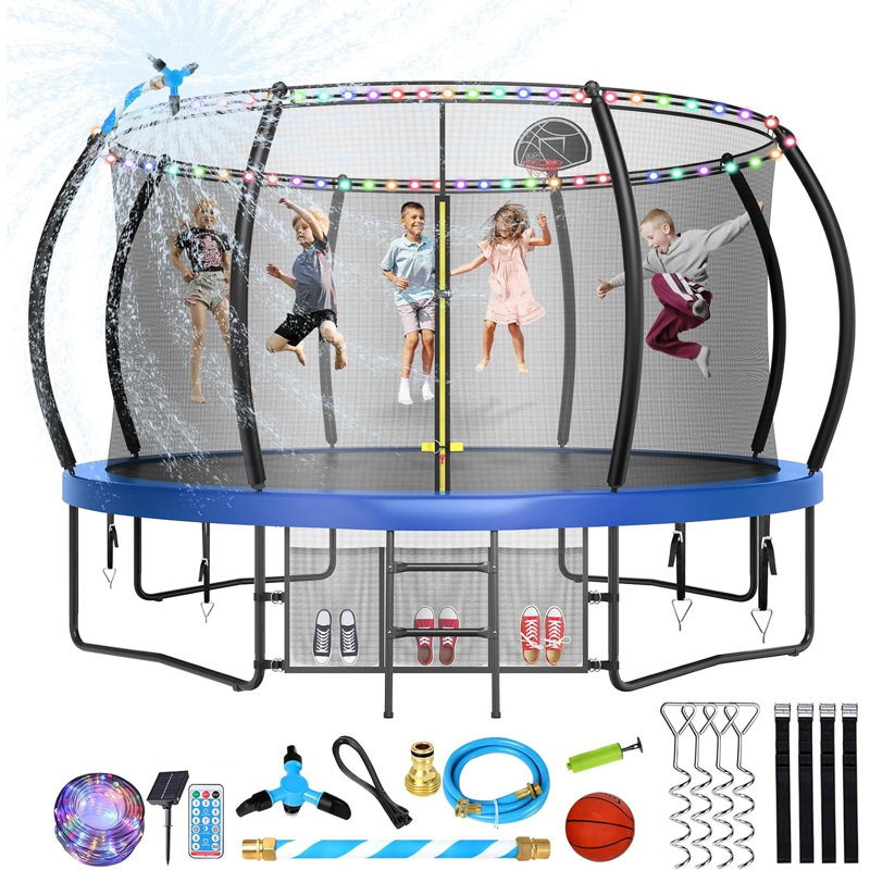 Sapphome Round Backyard Trampoline with Safety Enclosure, Blue