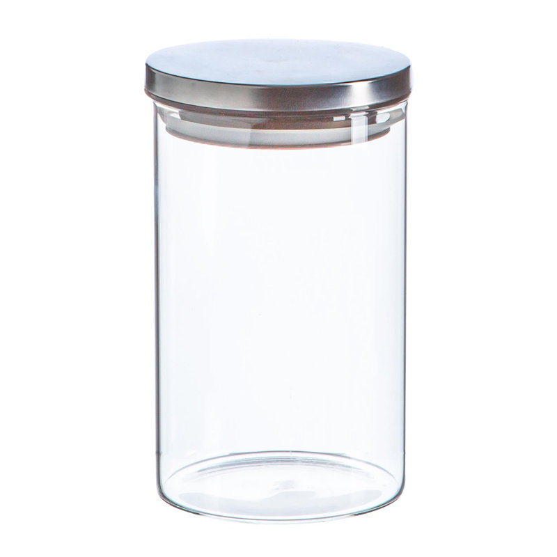 Argon Tableware - Glass Scandi Storage Jar with Metal Lid, 15.5cm H x 10cm W x 10cm D, Silver