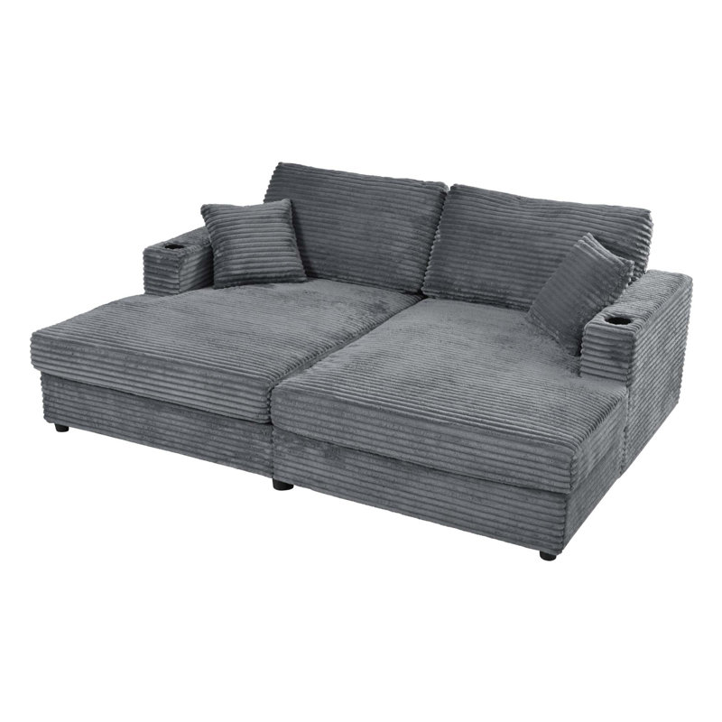 Canapé-lit 86,5 po surdimensionné 86,5 po avec deux ports USB, deux porte-gobelets et deux coussins décoratifs