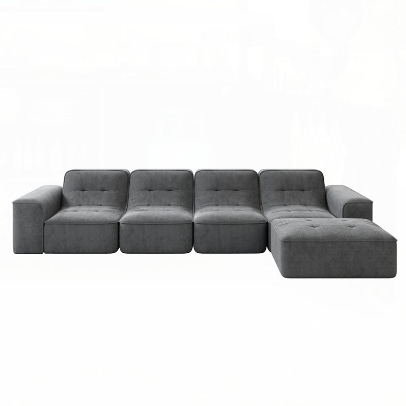 Ensemble de canapé modulaire modulaire avec repose-pieds amovible capitonné en chenille pour salon, appartement, bureau, Gris