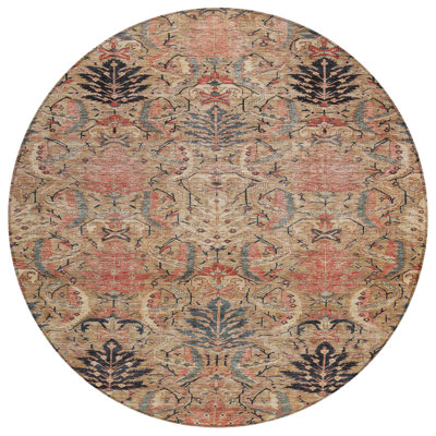 Tapis intérieur lavable rond 8 pi en terre cuite et noir