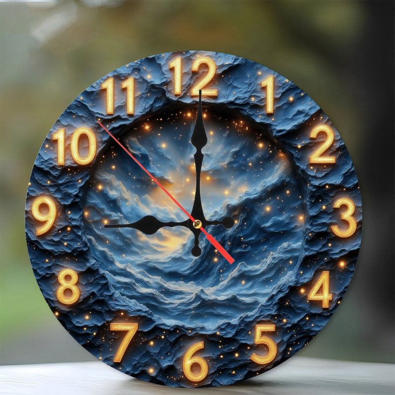 Horloge cosmique avec chiffres dorés