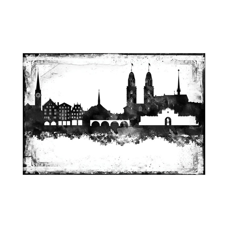 Zurich Black And White Skyline by WallDecorAddict - Wrapped Canvas Print, 66.04 cm H x 45.72 cm W
