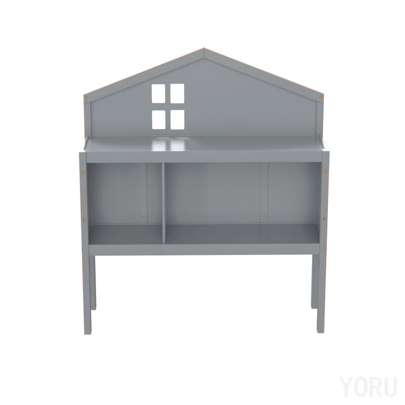 Tête de lit pleine grandeur avec armoire de rangement Montessori - gris, Gray