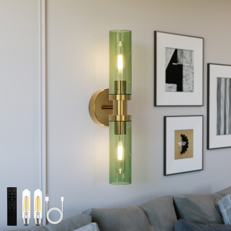 16.5" Rechargeable Dimmable Wall Sconce with Remote & Bulbs, Green