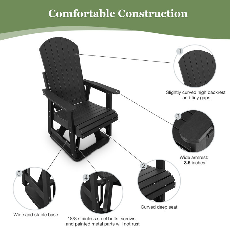 Siège de patio ergonomique pivotant Adirondack, Noir