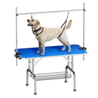 Grande table de toilettage pour chien et chat avec bras et pinces réglables Grande table de toilettage robuste pour animaux, 46 po / bleu