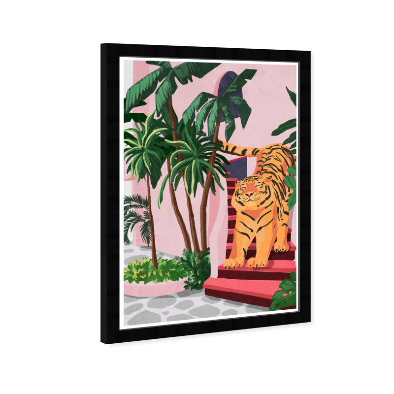 Animaux, tigre, impression sur papier rose tropical