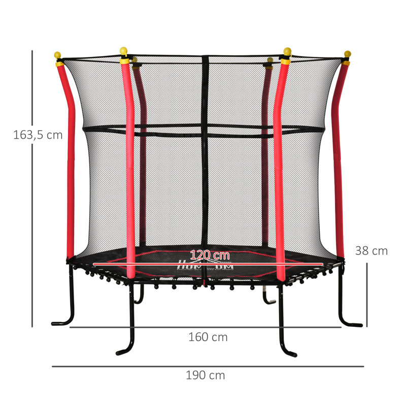 4' Hexagon Kid Trampoline with Safety Enclosure, Black/Red