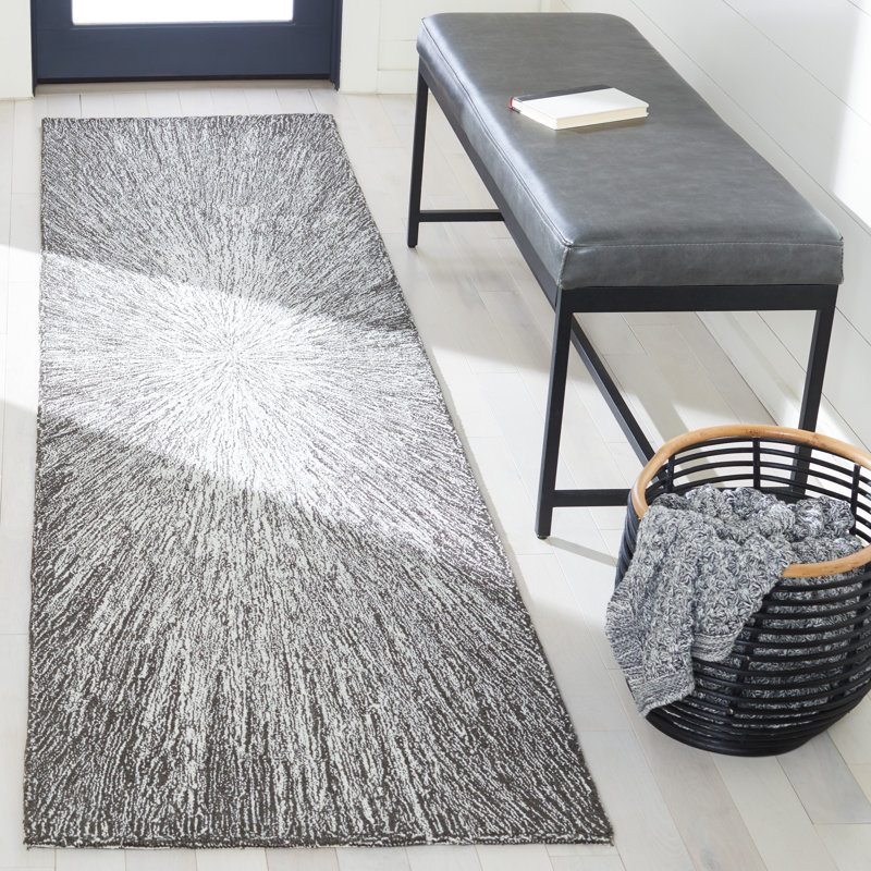 Tapis gris anthracite / gris en laine touffeté à la main Doud, Tapis de couloir 2 pi 3 po x 9 pi