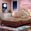 Velvet Crown Bed Frame with Pink Upholstery and Headboard-939559778