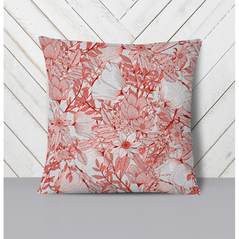 Throw Pillow With Insert, Pink Floral 1, 16"H x 16"W