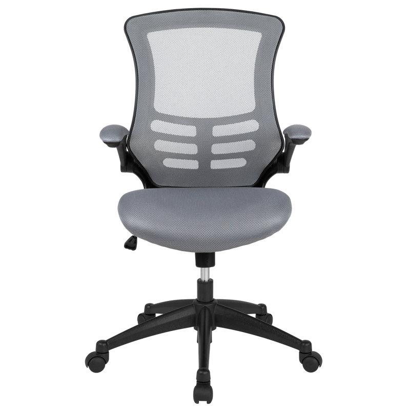 Mid-Back Mesh Swivel Ergonomic Task Office Chair with Flip-Up Arms, Grey, Black