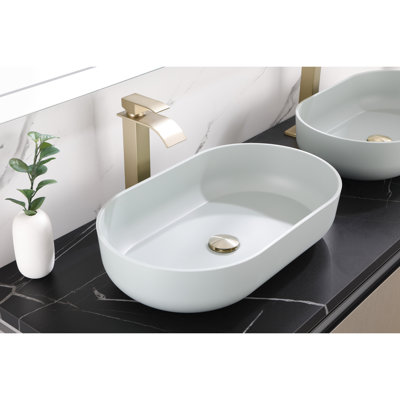 Lavabo de salle de bain moderne ovale 24 po x 14 po - lavabo au-dessus du comptoir, ABS bleu, hygiénique, résistant aux égratignures, à la décoloration, à l'impact et à vidange rapide, avec résistance aux égratignures, à la décoloration,