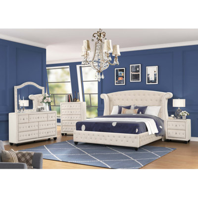 Modern Style Crystal Tufted Upholstery 5-Drawer Chest