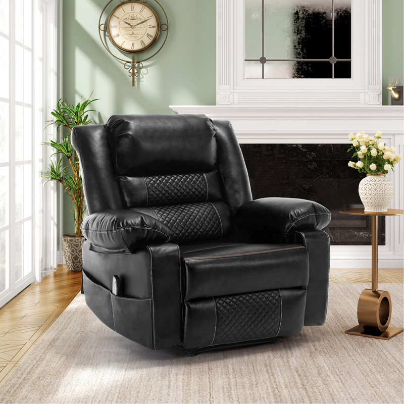 Fauteuil inclinable de massage en cuir respirant, Noir, noir, noir, noir