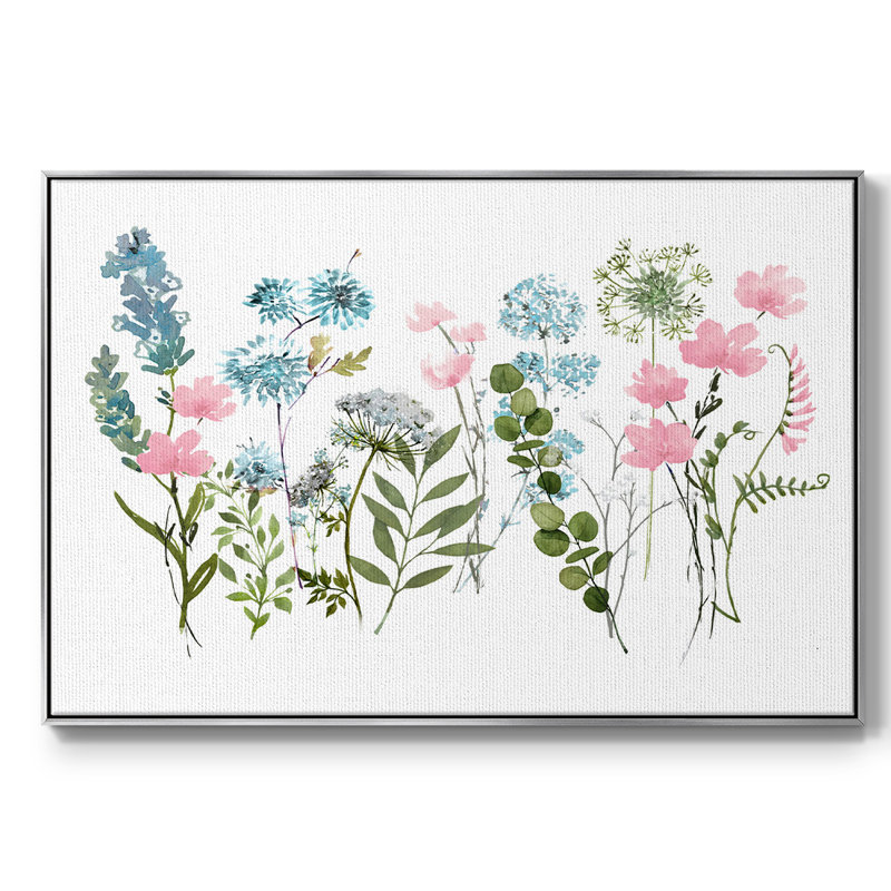 Prairie de printemps, H 17 po x l 25 po x P 2 po, Toile argentée avec cadre flottant