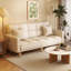 Canapé-lit standard en bois manufacturé beige et blanc, en coton et lin Burlywood-1663807186