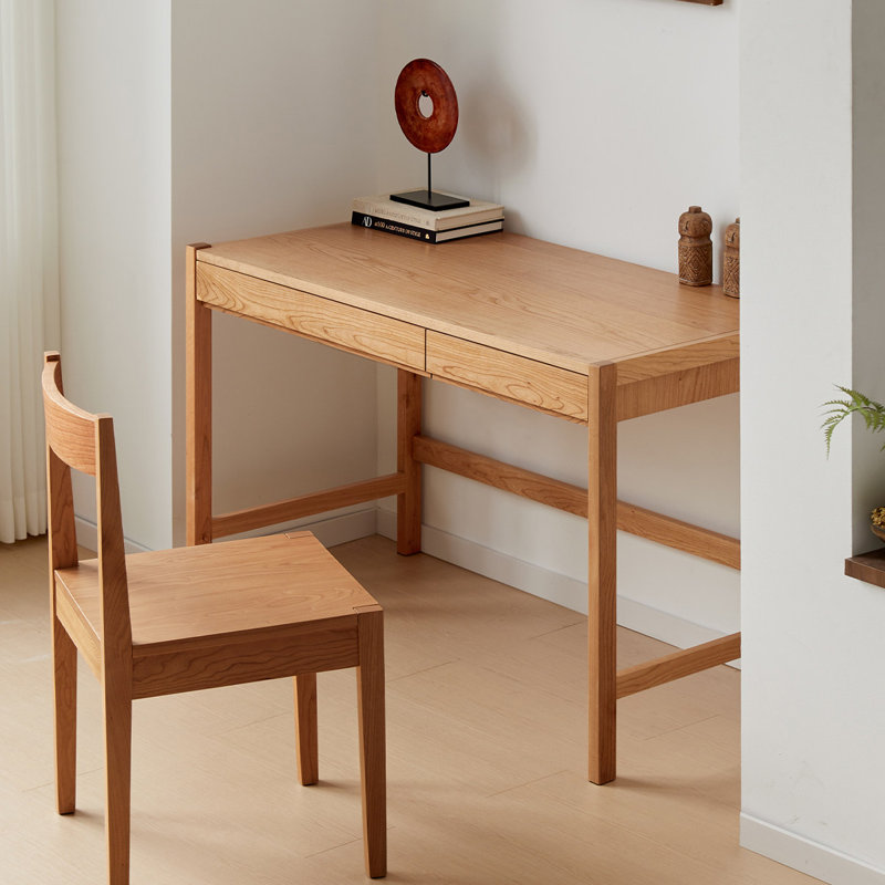Bureau rectangulaire en bois massif avec 2 tiroirs Burlywood, 29.53"H×39.37"L×21.65"W