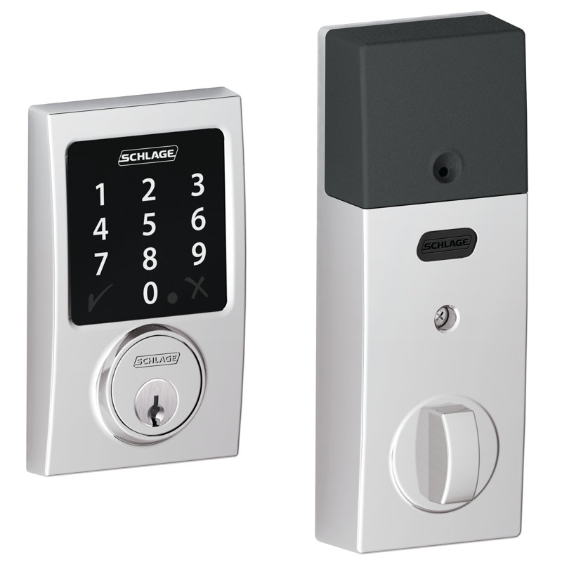Century Single Cylinder Electronic Deadbolt with Z-Wave Technology, Bright Chrome