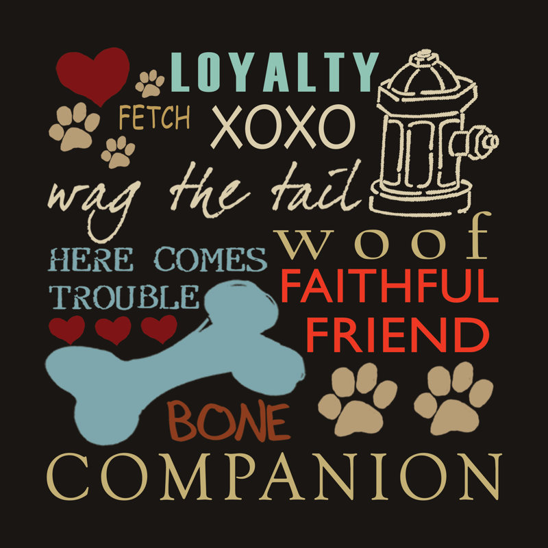 Big Doggie Words Blue - Wrapped Canvas Print, 30cm H x 30cm W x 3.8cm D
