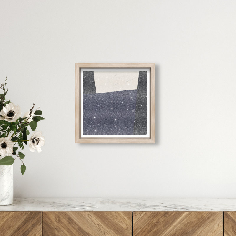In Blue II Shadowbox Abstract Print by Oliver Gal, Black Frame, 12 x 12, Natural Oak Shadowbox, 13.5"H x 13.5"W