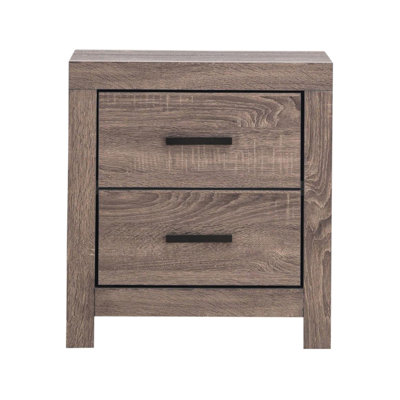 Table de chevet 2 tiroirs de style chêne avec finition rustique pour chambre à coucher