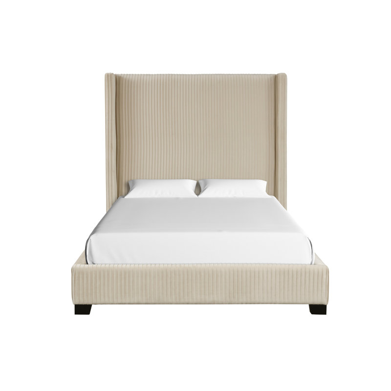 Lit tapissier dans une boîte beige, Beige, Très grand lit