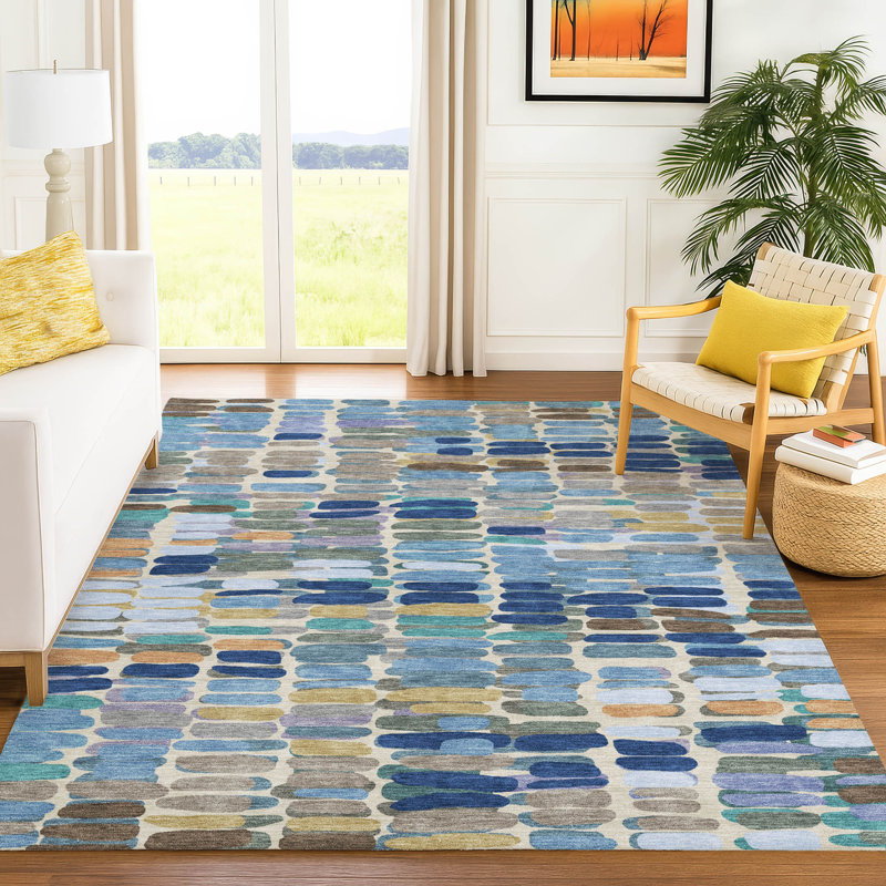 Tapis abstrait lavable à la machine intérieur / extérieur ACN2349, Rectangulaire 3 pi x 5 pi