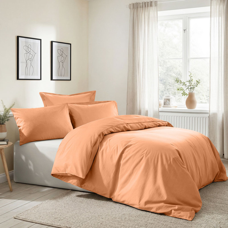Premium Ranforce Quilt Cover Set, Pale Orange, 61 x 87 (Quilt) & 31.5 x 31.5 (Pillowcase) | 100% Cotton, 3.4 oz/sq yd | Soft, Breathable Fabric for Ultimate Comfort | Perfect for Cozy Bedrooms & Stylish Decor
