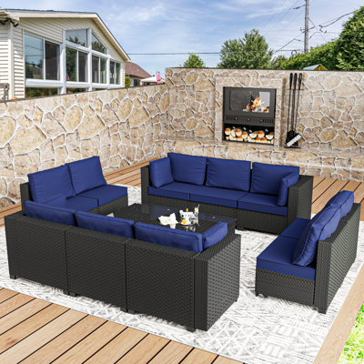 Canapé modulaire d'extérieur pour 10 personnes avec coussins épais