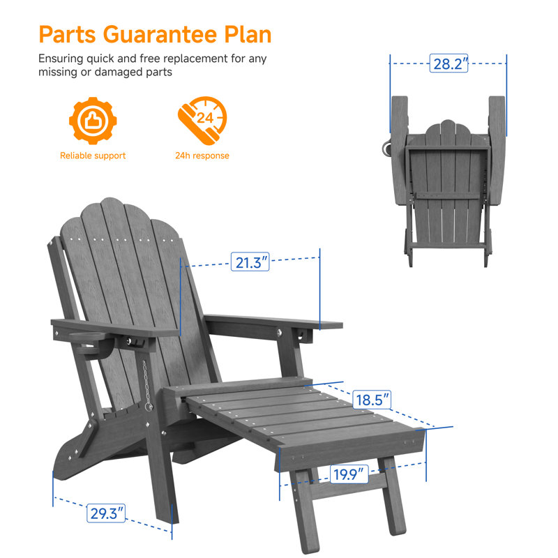 Ensemble de 4 chaises pliantes Adirondack en PEHD avec repose-pieds rétractables, chaises de patio tout temps réglables en 3 positions