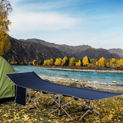 Folding Cot For Adults - 330 Lbs Load Capacity, Blue. Portable Sleeping Bed Travel, Camp, And Vacation. Water-, Lightweight, Materiality Adult Camping Foldable Unit With Side Compartment. Water-