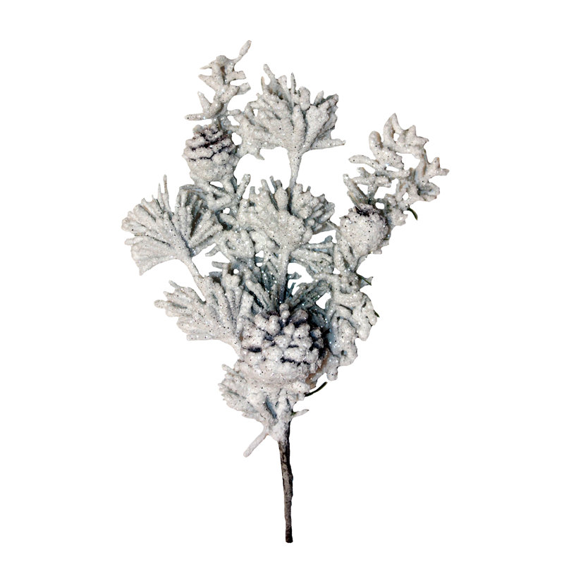 12" Artificial Snowy Pine Branch Christmas Pick