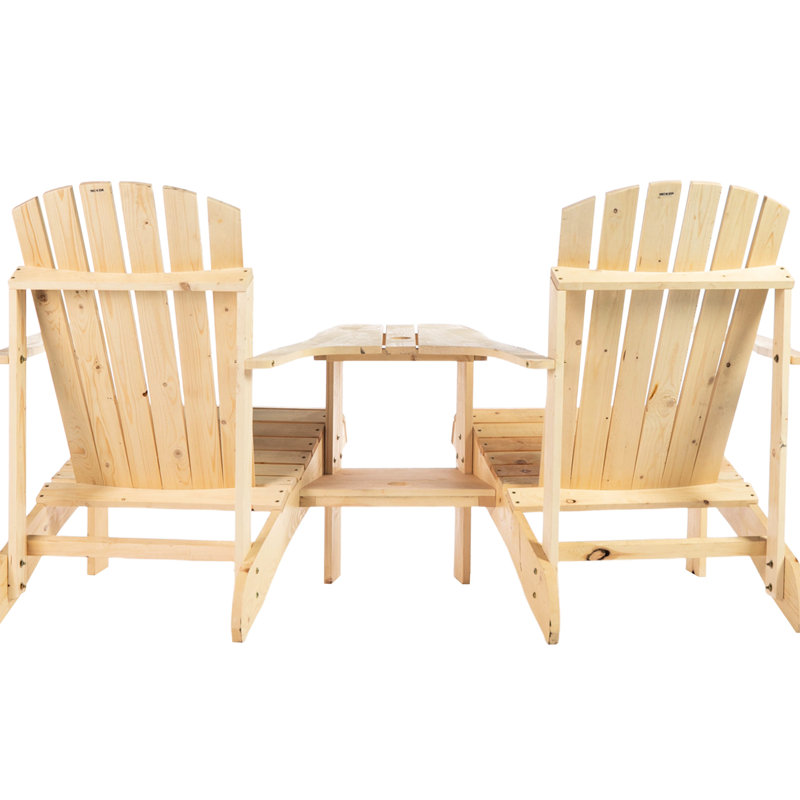 Wooden Chair For Two, Outdoor Fire Pit Chairs With Table & Umbrella Hole, Patio Deck Lawn Pool Backyard, Ergonomic Stylish Look Classic Captivating