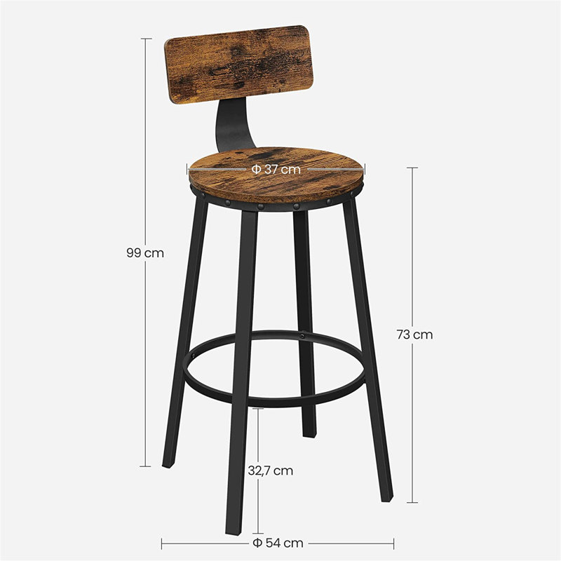 Shakir Counter Stool,Set of 4 Industrial Bar Stool Kitchen Bar Chairs with Backrest, Steel Frame, Rustic Brown/Black
