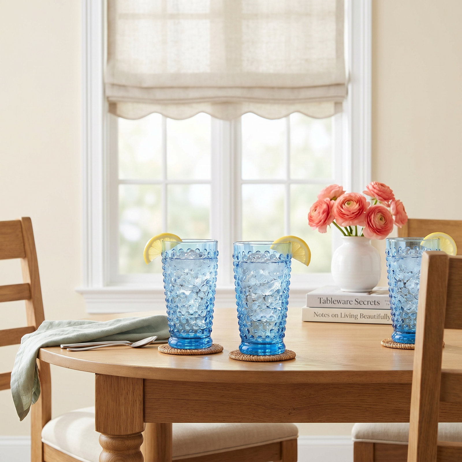 Hobnail Acrylic Drinking Glasses, Blue, 20 oz