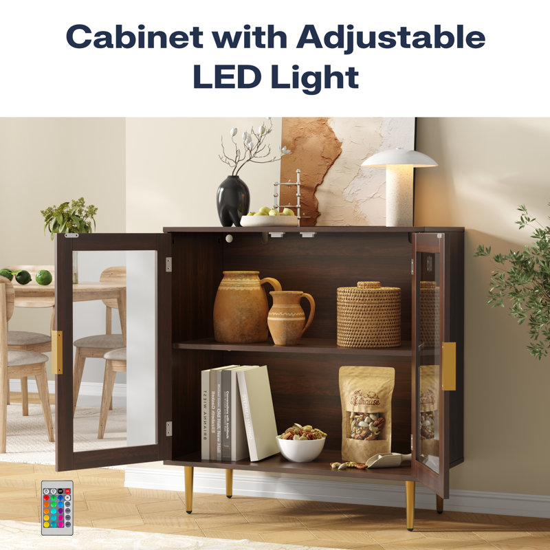 Buffet Cabinet With Led Lights, Sideboard Cabinet With 2 Doors Acrylic, 32" Modern Buffet Cabinet With Adjustable Shelf, Coffee Bar Cabinet For Living Room, Kitchen