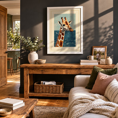 Giraffe Emerges Coastal - Framed Print