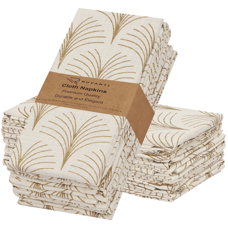 Serviettes de table 100% coton à imprimé multicolore, Blé or